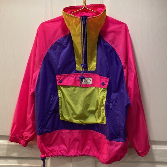 Vintage 80s 90s Neon Colorblock Windbreaker Pullover DKP Sport Mode Unisex - Picture 3 of 13